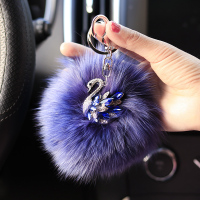 敬平网红ins汽车钥匙扣挂件个性创意女士可爱毛绒防丢钥匙挂绳潮 蓝色天鹅+墨蓝色狐狸毛