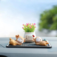 敬平车内饰品汽车摆件可爱女一路平安鹿创意个性网红女车载ins风 [俏皮小鹿+惬意小鹿]+粉色吉祥果+小钻垫 平挂摆件