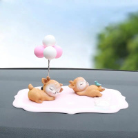 敬平车内饰品汽车摆件可爱女一路平安鹿创意个性网红女车载ins风 [俏皮小鹿+惬意小鹿]+粉白气球+粉鹿垫子 平挂摆件