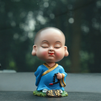 敬平创意汽车摆件车载摇头可爱小和尚淡定公仔车内弥勒佛车上装饰用品 摇头小和尚--随缘 平挂摆件