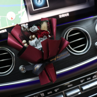 敬平韩国创意汽车出风口手工干花束香水车载女摆件车内空调香薰夹装饰 红玫瑰尤加利果 平挂摆件