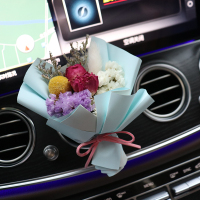 敬平韩国创意汽车出风口手工干花束香水车载女摆件车内空调香薰夹装饰 红玫瑰黄金球 平挂摆件