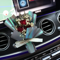 敬平韩国创意汽车出风口手工干花束香水车载女摆件车内空调香薰夹装饰 浪漫红玫瑰 平挂摆件