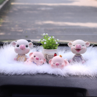敬平内饰车载车内饰品摆件创意可爱摇头网红小猪男女车上汽车摆件 猪爸猪妈+男猪宝+女猪宝+白吉祥果(大白羽毛垫)挂摆件