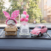 敬平汽车装饰可爱猫咪摇头女车载气球摆饰个性创意中控台车内饰品摆件 眯眼猫(发带)+粉色车+粉白气球(玻璃瓶)+防滑挂摆件