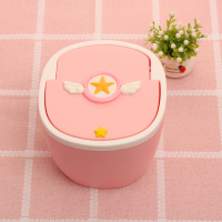 敬平卡通车载垃圾桶按压盖纸篓桌面可爱垃圾桶收纳桶儿童书桌纸篓桶 粉色盾牌 平