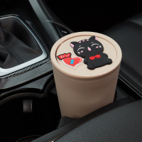 敬平车载垃圾桶创意多功能可爱车内用品女卡通内饰汽车挂式收纳置物桶 米色-小黑猫-送垃圾袋 平
