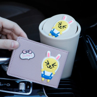 敬平卡通可爱车载垃圾桶车上用品女士汽车内用垃圾袋车用置物筒多功能 卡其色兔子翻盖垃圾桶(送垃圾袋)+浅紫色兔子驾驶证套 