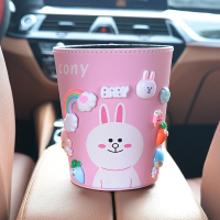 敬平车载垃圾桶挂式卡通桌面置物桶迷你可爱垃圾置物桶汽车挂饰收纳桶 可爱粉色小兔 平