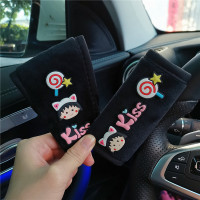 敬平创意车载可爱轩档套汽车通用排挡套卡通车内保暖短毛绒手刹档把套 小丸子棒棒糖手刹档把套毛绒黑一对 平排档/手换挡手刹套
