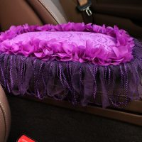 敬平汽车装饰套装内饰女紫后视镜套排挡套扶手箱垫安全带护肩套 大流苏+花瓣扶手箱垫1个[长宽28cm*18cm 定做请联 