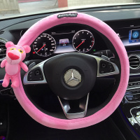 敬平韩国网红ins粉红豹公仔车用可爱头枕汽车安全护肩带套排挡手刹套 公仔豹粉绒立体方向盘套 平