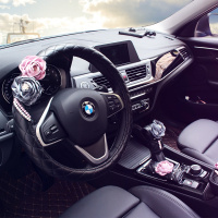 敬平时尚原创蔷薇花车内装饰套装安全带护肩套扶手箱垫手刹套排挡套女 方向盘套 平