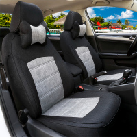 敬平四季通用亚麻坐垫福特新福克斯经典福睿斯嘉年华翼博汽车座套全包 升级棉麻浅灰+黑色 平