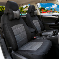 敬平四季通用亚麻坐垫福特新福克斯经典福睿斯嘉年华翼博汽车座套全包 升级棉麻深灰+黑色 平