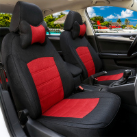 敬平四季通用亚麻坐垫福特新福克斯经典福睿斯嘉年华翼博汽车座套全包 升级棉麻红+黑色 平