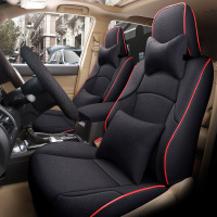 敬平亚麻坐垫新老款丰田普拉多2700霸道4000布艺汽车座套四季通用全包 七座豪华版-温馨米 平
