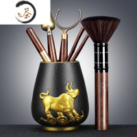 HAOYANGDAO黑檀木茶道六君子套装功夫茶具配件6君子大全泡茶工具茶夹勺茶刀茶具 金牛茶道筒+黑檀品圣配件78