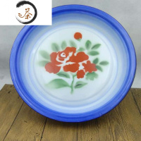 HAOYANGDAO老式搪瓷茶盘子家用菜盘大盘鸡盘鱼盘托盘铁盘瓷盘婚庆茶具专用盘茶具 36cm蓝随机花