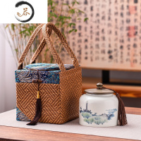 HAOYANGDAO复古布袋包装礼盒陶瓷茶叶密封罐大号半斤装红茶绿茶白茶单罐定制茶具