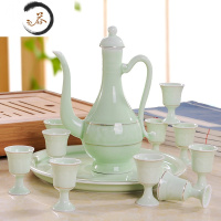 HAOYANGDAO白酒杯套装家用景德镇陶瓷中式仿古酒具酒壶酒杯小酒盅分酒器 翡翠(描金)12件套