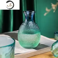 HAOYANGDAO日式玻璃锤纹小酒壶清酒杯子圆嘴一口杯梅子酒杯白酒果酒杯小杯套 孔雀蓝[单壶]