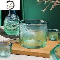 HAOYANGDAO日式玻璃锤纹小酒壶清酒杯子圆嘴一口杯梅子酒杯白酒果酒杯小杯套 孔雀蓝[温酒器]