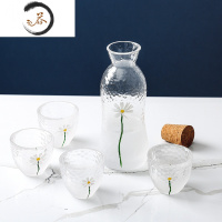 HAOYANGDAOins小雏菊云雾白酒杯玻璃酒壶酒盅小号一两家用一口杯烈酒杯酒具 云雾小雏菊[1壶4杯 ]