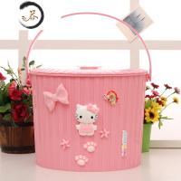 HAOYANGDAO卡通家用洗浴用品可爱浴桶提水桶带盖洗浴筐浴室可坐带盖洗澡篮子 粉猫咪 浴桶