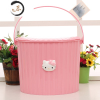 HAOYANGDAO卡通家用洗浴用品可爱浴桶提水桶带盖洗浴筐浴室可坐带盖洗澡篮子 粉猫笑脸 浴桶