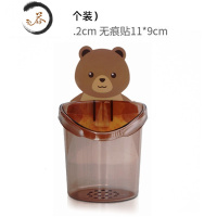 HAOYANGDAO小熊杯贴墙抱抱置物杯粘贴式收纳挂壁式杯架沥水牙刷架卫生间墙上 小熊牙刷架-咖啡色[2个装]
