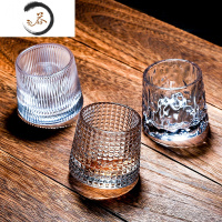 HAOYANGDAO加厚旋转水晶玻璃酒杯ins风北欧威士忌杯创意个性洋酒不倒翁杯子 [3件套]方格+条纹+锤纹