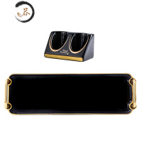 HAOYANGDAO轻奢电动牙刷架座浴室水台收纳置物架摆台式免打孔漱口杯套装 轻奢黑金两件套