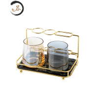HAOYANGDAO牙刷杯情侣一对创意漱口杯套装牙杯简约家用洗漱杯子刷牙杯置物架 SK18-黑金色杯架+玻璃杯*2-琥珀
