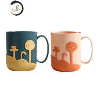 HAOYANGDAO北欧漱口杯卡通可爱刷牙杯男生女生洗漱杯学生儿童情侣牙刷杯牙缸 蓝色+橙色