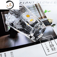 HAOYANGDAO日式手绘百花锤目纹玻璃漱口杯小清新雏菊洗漱水杯情侣牙刷杯子 六棱雏菊-锤纹(280ml)洗漱杯