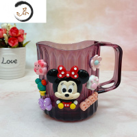 HAOYANGDAO卡通简约ins风家用漱口杯创意带柄透明条纹杯少女学生情侣牙刷杯 石榴红 云朵妮妮 收藏送牙刷 洗漱杯