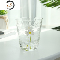 HAOYANGDAO日式手绘百花锤目纹玻璃漱口杯小清新雏菊洗漱水杯情侣牙刷杯子 雏菊锤纹洗漱杯