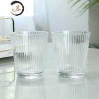 HAOYANGDAO北欧玻璃洗漱杯家用漱口杯酒店卫生间刷牙杯牙缸简约情侣杯 竖纹玻璃杯透明一对