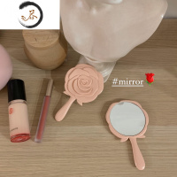 HAOYANGDAO馨帮帮杂货铺 玫瑰花朵小号化妆镜手持补妆镜学生便携随身小镜子 粉红色便携式用镜