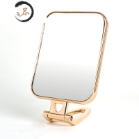 HAOYANGDAO小镜子化妆镜便携折叠台式梳妆镜书桌面随身挂式美容手柄双面镜子 香槟色[长方形]便携式用镜