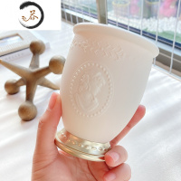 HAOYANGDAO贵族浮雕复古手柄镜子网红便携手持化妆镜金属随身镜ins风小镜子 白色笔筒便携式用镜