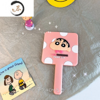 HAOYANGDAOins复古可爱小熊手柄化妆镜网红少女心随身防摔手持补妆镜子便携 粉色小新--手持镜便携式用镜