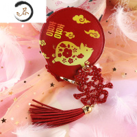 HAOYANGDAO结婚压腰随身便携化妆小镜子新娘挂脖子红镜子一对陪嫁用品大全 双喜福猪 镜一个便携式用镜