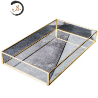 HAOYANGDAOins欧式金属电镀高清桌面台式化妆镜女生便携宿舍卧室双面梳妆镜 长方形镜面底托盘便携式用镜