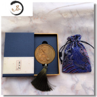 HAOYANGDAO化妆镜木质玉檀香绿檀木荷莲花随身结婚送礼嫁妆汉服便携小圆镜子 玉檀香木 涟漪 盒装便携式用镜