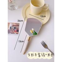 HAOYANGDAOins手持化妆镜随身便携小号梳妆镜家用网红精致少女心可爱小镜子 方形手拿镜*米色便携式用镜