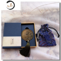 HAOYANGDAO化妆镜木质玉檀香绿檀木荷莲花随身结婚送礼嫁妆汉服便携小圆镜子 玉檀香木 和和美美 盒装便携式用镜