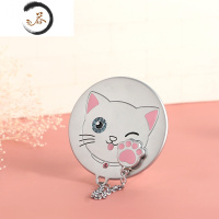 HAOYANGDAO小猫咪镜高清便携单面化妆镜子包包镜子公主镜子可爱随身镜 珍珠银色便携式用镜