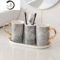 HAOYANGDAO北欧轻奢卫浴四五件套浴室摆件牙缸美式陶瓷牙刷漱口杯子洗漱套装 帝王灰[四件套]小托盘—金把浴室用品套